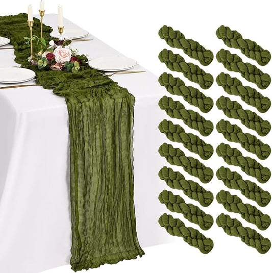 18 Pack Cheesecloth Table Runner 10FT Olive Green Table Runner Boho Gauze Cheese Cloth Table Runners Long Rustic Sheer Table Decorations for Wedding Party Baby Bridal Shower Birthday Holiday Home