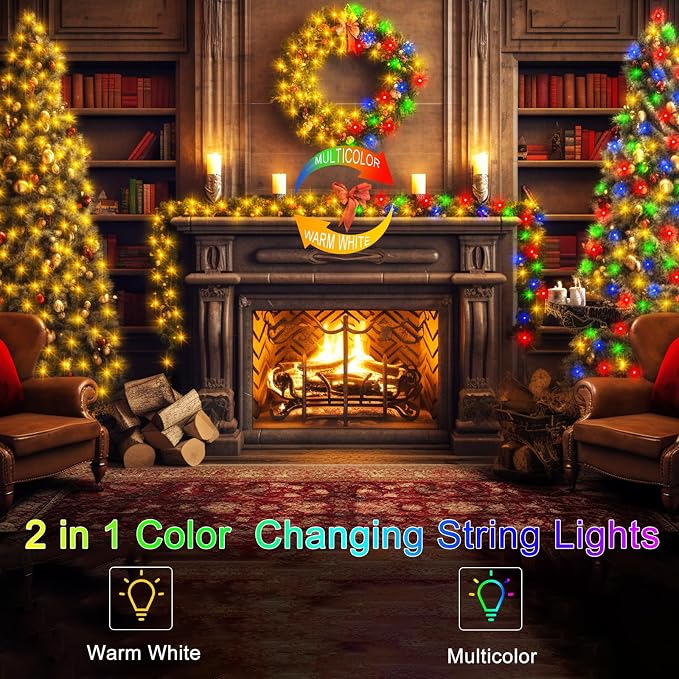 66Ft String Lights Battery Color Changing Christmas Lights for Indoor | 200 LED,Dual Color Changing,Remote, Timer,12 Lighting Modes,Waterproof,Fairy Lights for Bedroom Christmas Decor