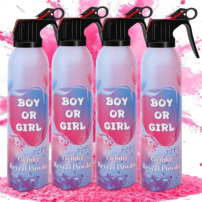 4 Pack Gender Reveal Smoke Bombs, Powder Spray Pink Color Blasters for Baby Girl Reveal Party Baby Shower Decorations Outdoor Reveal Cannon, Long Lasting 14s Thick Smoke for Photos & Videos