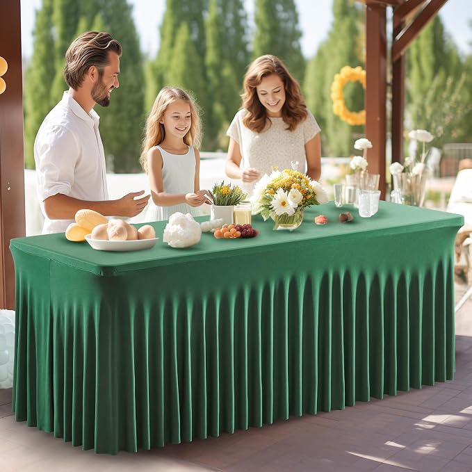 Shillance 2 Packs Green Spandex Table Clothes for 8 Foot Rectangle Table, Spandex Table Covers 8FT Stretch Table Skirts Wrinkle Free Fitted Table Cloth for Easter, Event, Wedding, Banquet & Parties