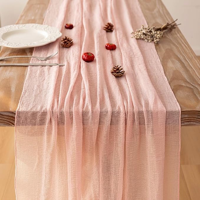 Keketoarrange Pink Mothers Day Cheesecloth Table Runner Spring Boho Rustic Gauze 120 inch 10FT Cheese Cloth Runner for Wedding Baby Shower Bridal Birthday Tea Party Summer Home Decorations