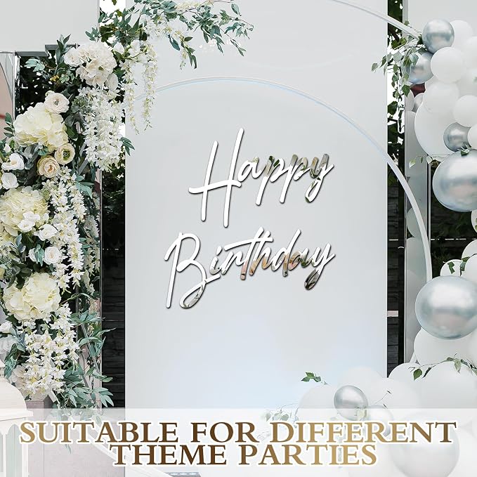 Yousoontic Happy Birthday Sign for Backdrop Large Happy Birthday Sticker Letter Acrylic Mirror Decal for Balloon Arch Wall Kpop Party, Peel Off Acrylic Film(23 x 20 Inches,Classic,Silver)