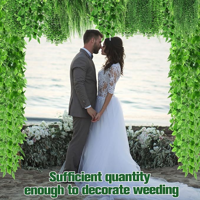 Daifunli 8 Pcs Artificial Hanging Plants Fake Hanging Ferns Plastic Faux Plants for Wall Room Garden Garland Indoor Outdoor Decor No Basket (Boston,Eucalyptus,Ivy Vine,String of Pearls)