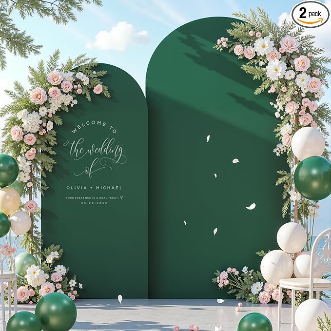 Hunter Green Arch Cover Set of 2-7.2FT, 6FT Christmas Arch Backdrop Cover Spandex Fitted Wedding Arch Stand Covers for Birthday Party Baby Shower Wedding Reception Banquet Photo Background