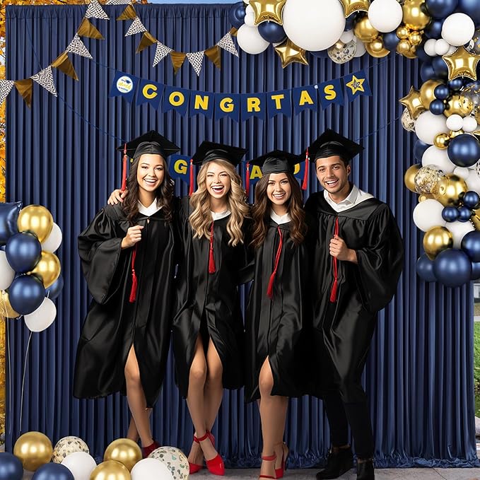 10 Panels Navy Blue Backdrop Curtain for Parties Wedding Wrinkle Free 50ft x 10ft Backdrop Drapes Panels for Baby Shower Gender Reveal Birthday Photo Photography Polyester Fabric Background Decoration