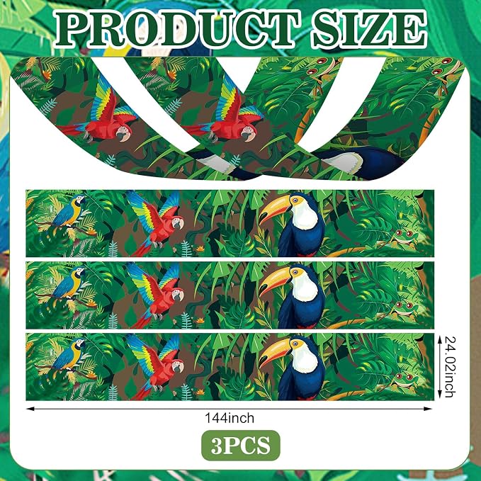 Feifeiya 3 Pcs 36 ft Rainforest Theme Party Decor 2026 VBS Decorations Tropical Forest and Bird Rainforest Safari Ceiling Banner Party Hanging Decor for VBS Sunday School Classroom