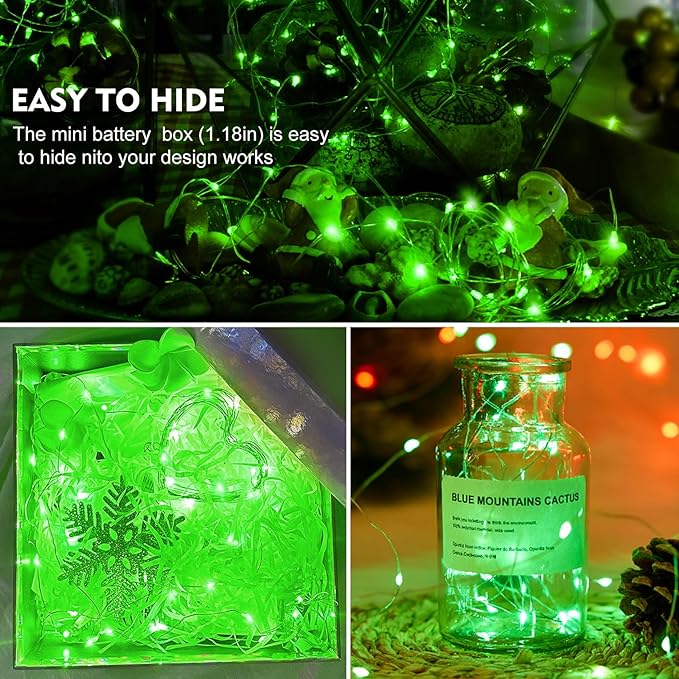 AIKEI 48 Pack LED Fairy Lights Battery Operated, Mini String Lights Waterproof 3 Modes 7 Feet 20 Led Firefly Starry Lamps for Wedding Party Bedroom Garden Halloween Christmas Decoration Green