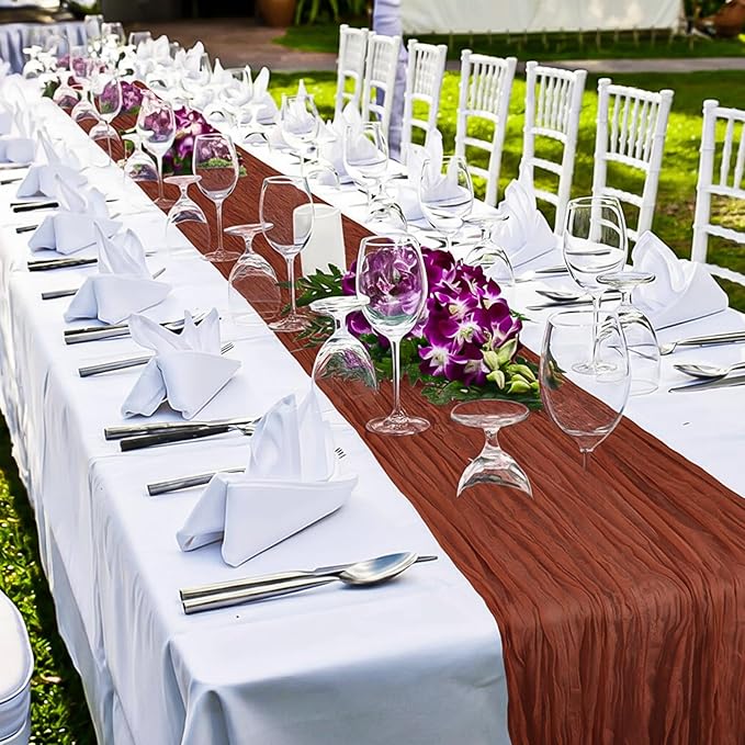 LemonRoad 4 Pcs 20ft Cheesecloth Table Runners Extra Long Boho Rustic Gauze Fabric Cheese Cloth Runner for Wedding Decorations Baby Shower Party Supplies Boho Table Bridal Shower Decor (Terracotta)