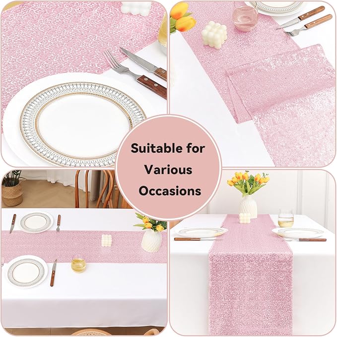 Sugargirl 10 Packs 12 x 72 inches Sequin Table Runner, Glitter Pink Table Runner for Birthday Party Supplies Wedding Holiday Celebration Event Decorations