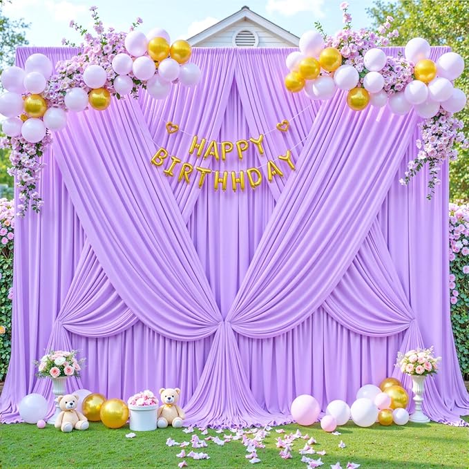 8 Panels Lavender Backdrop Curtain for Parties Wedding Wrinkle Free Light Purple Photo Curtains Backdrop Drapes Fabric Decoration for Baby Shower Photoshoot 40ft(W) x 10ft(H)