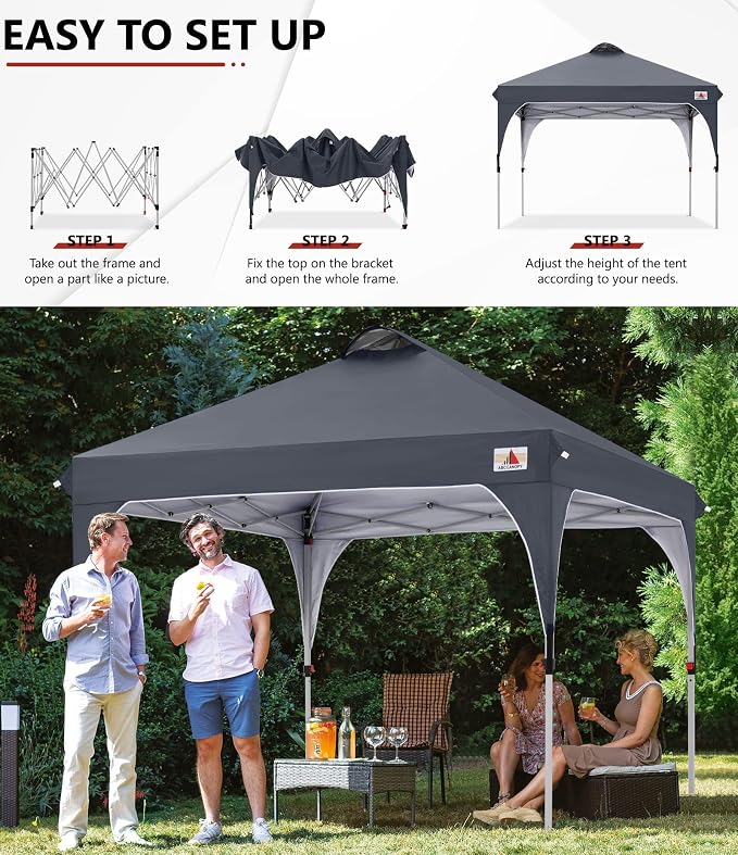 ABCCANOPY Outdoor Pop up Canopy Tent, 10x10 Instant Portable Canopy for Camping, Beach, Backyard, Dark Gray