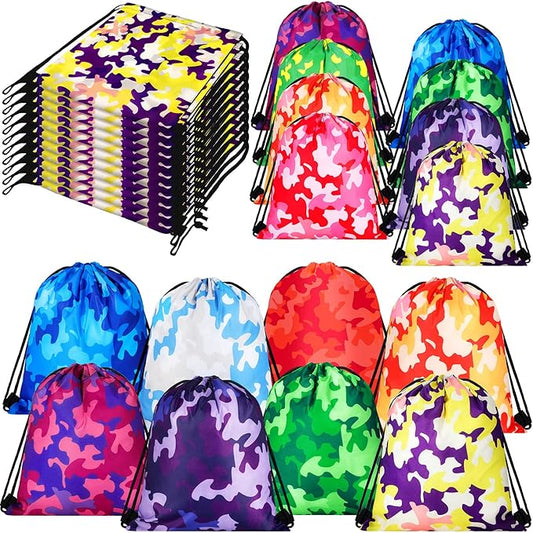 Lothee 30 Pack Drawstring Bags Party Favors for Kids Polyester Party Gift Bags Goody Backpack for Girls Boys Birthday Supplies(Assorted Style)