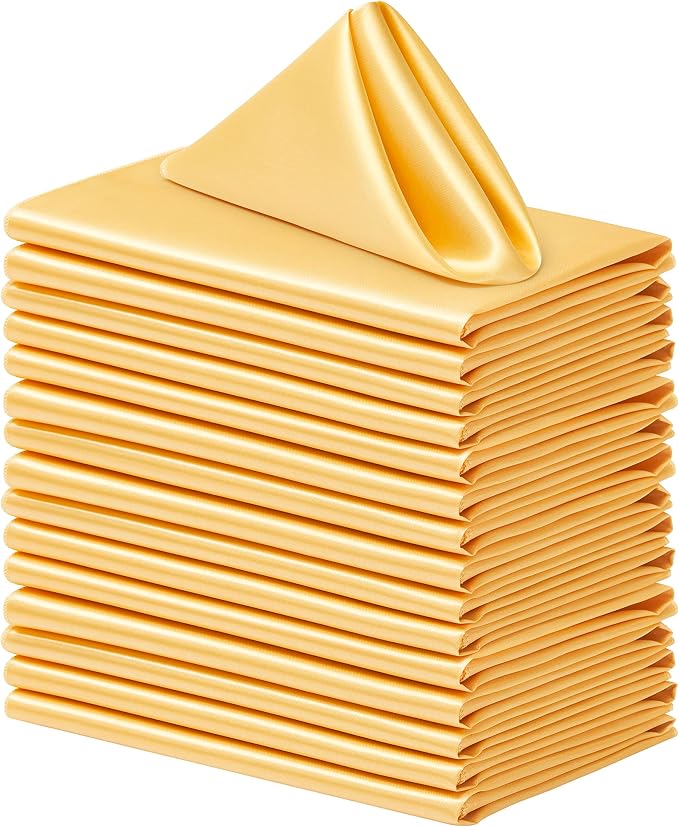 24 Pack Square Satin Dinner Napkins, 17x17 Inches Silky Soft Smooth Table Cloth Napkins for Restaurant Weddings Banquet Party Decoration, Gold