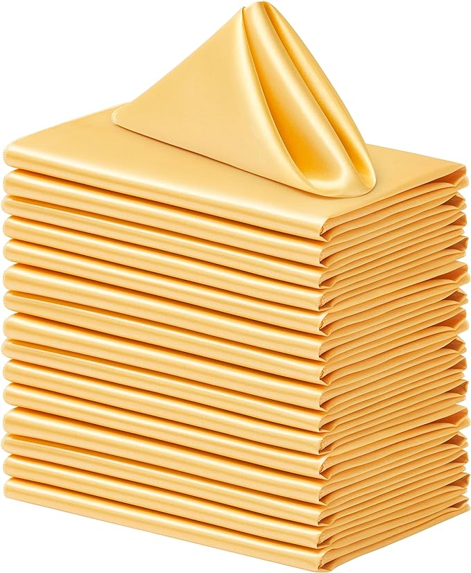 50 Pack Square Satin Dinner Napkins, 20x20 Inches Silky Soft Smooth Table Cloth Napkins for Restaurant Weddings Banquet Party Decoration, Gold