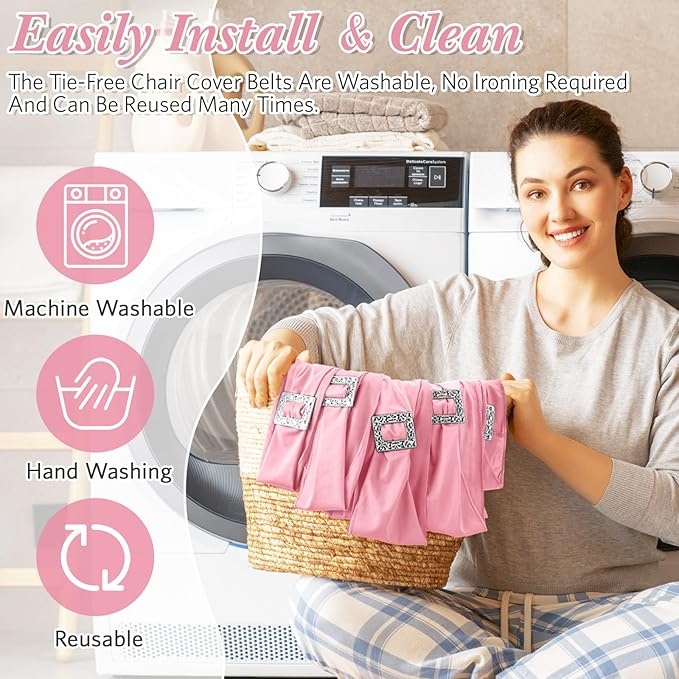 VitalCozy 150 Pcs Spandex Chair Sashes with Square Buckle Slider Stretch Chair Cover Band Universal Elastic Ties Straps Bows for Wedding Banquet Event Party Decoration(Light Pink)