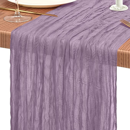 1 Pack Cheesecloth Table Runner 10FT Purple Table Runner Boho Gauze Cheese Cloth Table Runners Long Rustic Sheer Table Decorations for Wedding Party Baby Bridal Shower Birthday Holiday Home