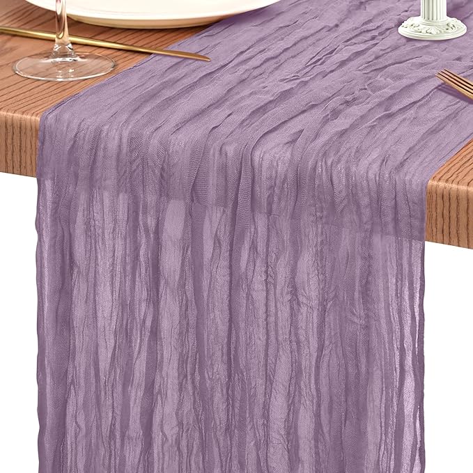 2 Pack Cheesecloth Table Runner 10FT Purple Table Runner Boho Gauze Cheese Cloth Table Runners Long Rustic Sheer Table Decorations for Wedding Party Baby Bridal Shower Birthday Holiday Home