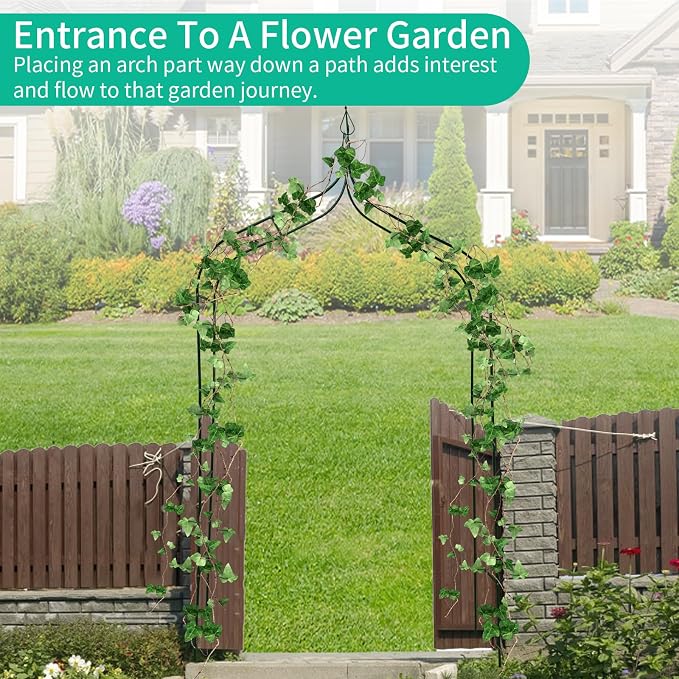Garden Arch Trellis 8.4 Ft High x 4.6 Ft Wide, Dark Green Iron Arbor, Courtyard Arbor Trellis for Various Climbing Plants Rose, Outdoor Archway Wedding Ceremony Party