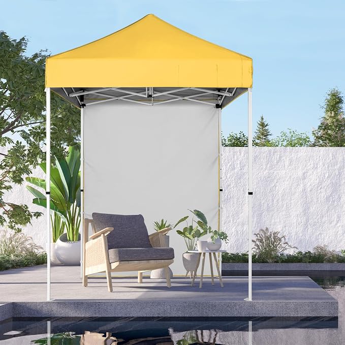 COOS BAY 5x5 Pop Up Canopy Tent with Side Wall, Easy Setup Portable Sun Shelter with Carry Bag, Outdoor Shade for Beach, Camping, Sports & Backyard, Yellow