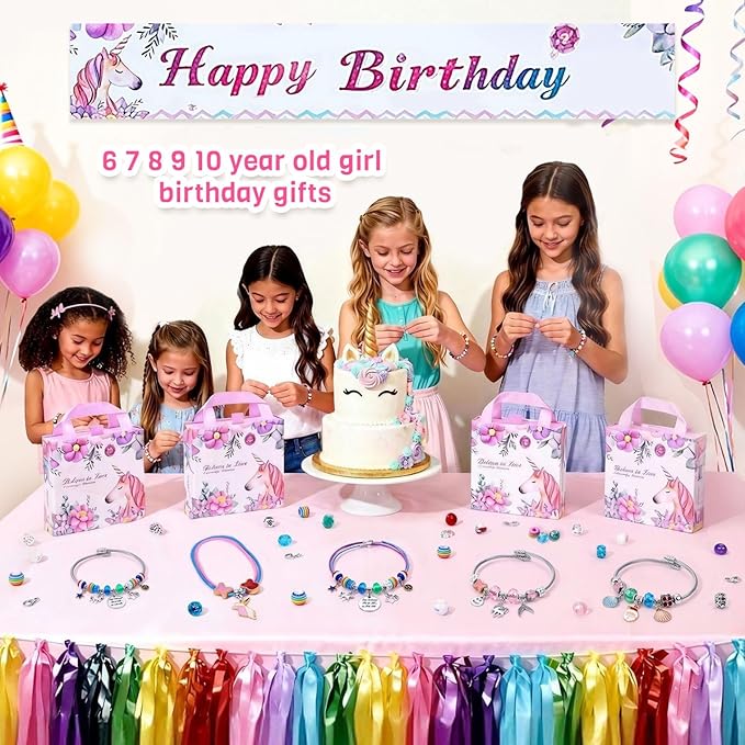 COO&KOO Girls Charm Bracelet Making Kit: Gifts for 6 7 8 9 10 Year Old Girl Birthday Gift, Girls Toys Age 6-8 Unicorn Crafts for Girl 8-12 Jewelry Making Kit, Arts and Crafts for Kids Ages 8-12
