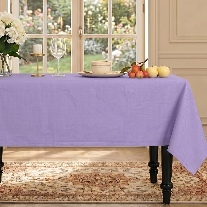 LFH Home Cotton Rich Beautiful Tablecloth for Rectangle Tables, 60 x 120 Inch Table Cloth, Machine Washable Fabric Table Cover for Dining Table, Kitchen, Parties, Holidays & Everyday Use-Lavender