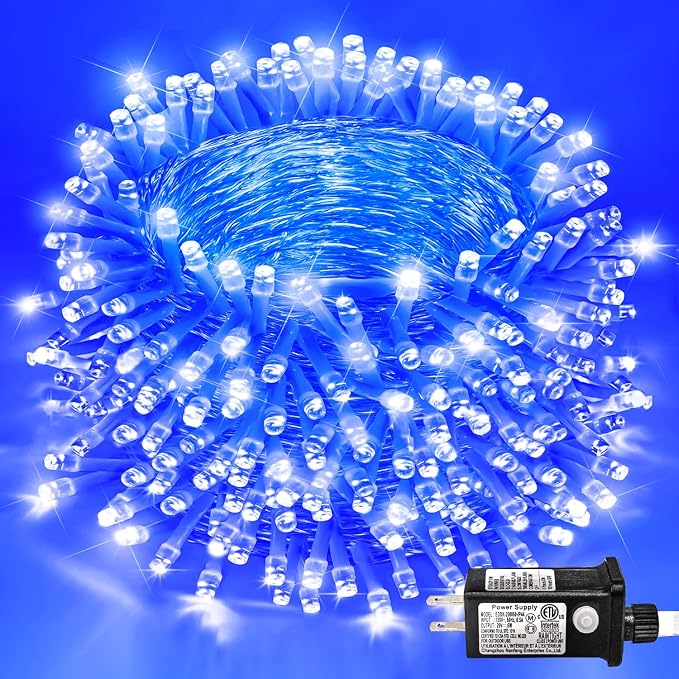 800 LED Blue Christmas Lights Outdoor, 262 FT String Lights for Outside Waterproof, 8 Modes Clear Wire Plug in Twinkle Fairy Lights for Indoor Patio Yard Tree Bedroom Decorations