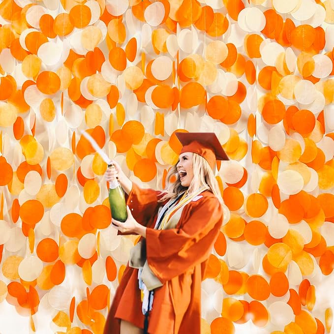 205 Ft Orange Party Decorations Big Circle Dots Backdrop Garland Ombre Orange Tissue Paper Polka Dot Hanging Streamer for Birthday Engagement Wedding Fall Autumn Thanksgiving Harvest Party Supplies