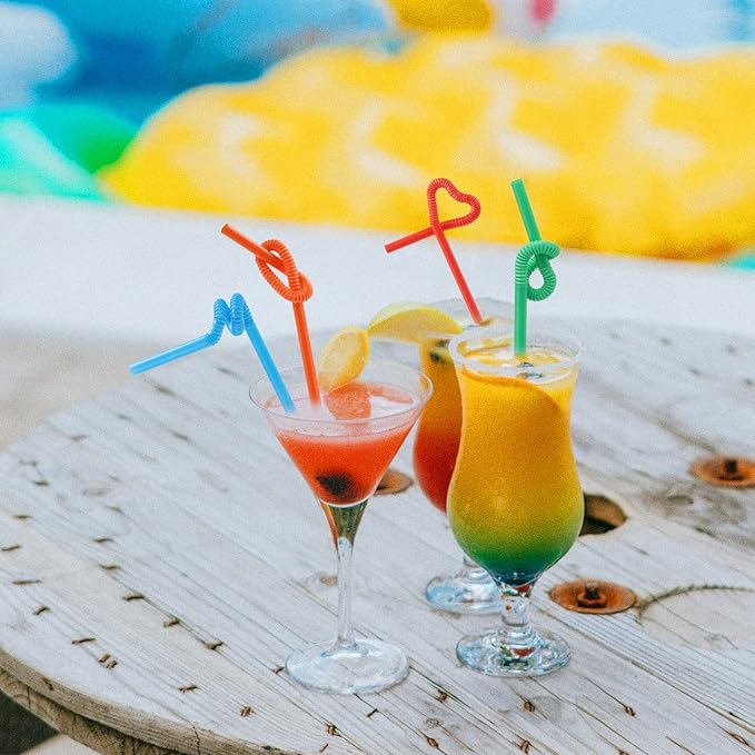 500 Pcs Flexible Disposable Plastic Drinking Straws, Individual Package 10.2 Inches Colorful Extra Long Bendy Party Fancy Straws