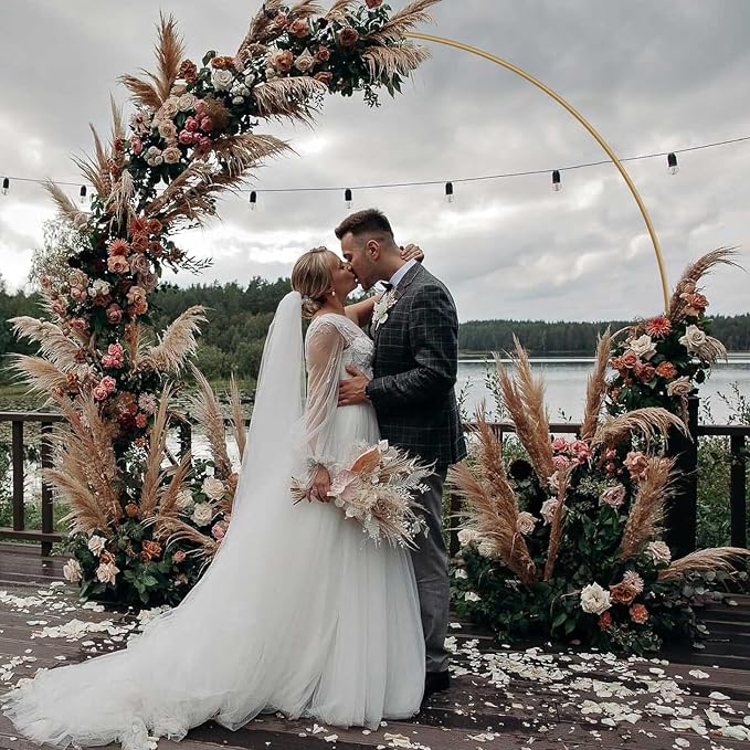 Antizz 8FT Round Arch Backdrop Stand, Gold Circle Balloon Arch Frame Stand Heavy Duty Wedding Arches with Upgrade base for Ceremony Birthday Party Anniversary Bridal Graduation Decoration