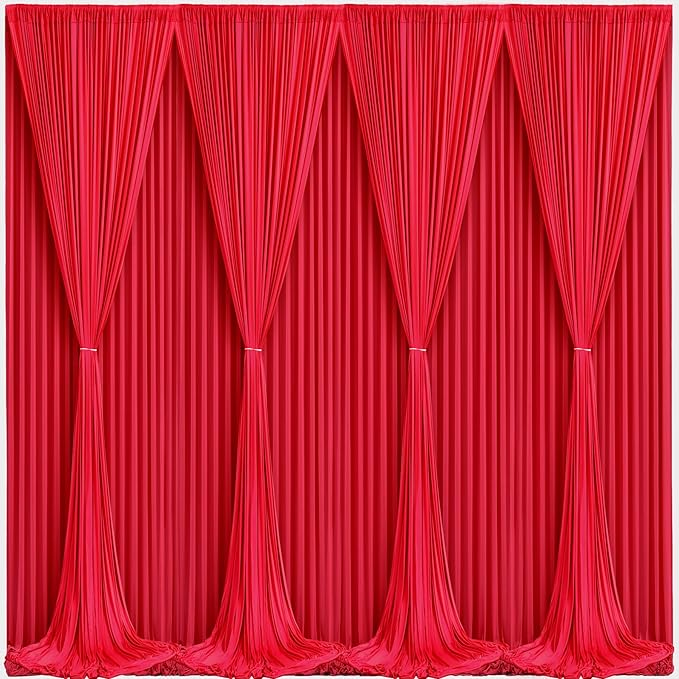 Red Backdrop Curtains 8 Panels-Wrinkle-Free Polyester Photography Drapes Party Photo Backgrounds for Wedding Christmas Photo Backdrops- 32 X10FT (Red)