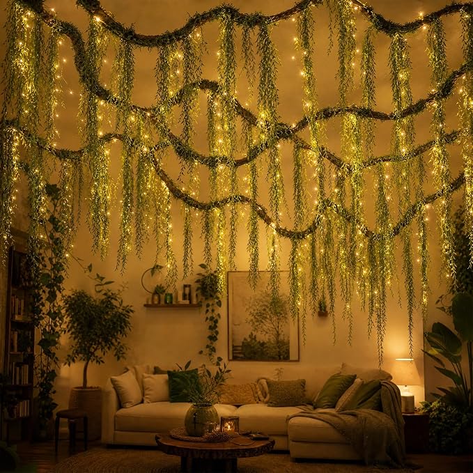 Jungle Theme Party Decorations, 20 PCS Tropical Rainforest Hanging Willow Vines Greenery 2 PCS Bendable Artificial Tree Branches for Garden Landscape and Hawaiian Rainforest Supply