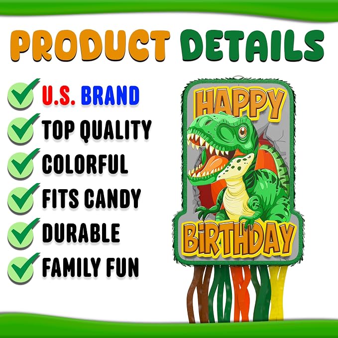 Jergrim Dinosaur Birthday Pinata, 4 Pc Set, T-Rex Jurassic Party Supply, Dino Parties Decor, Roar Pinatas, Birthday Games, Mexican Piñata De Dinosaurio Fits Pinata Stuffers And Dinosaurs Party Favor