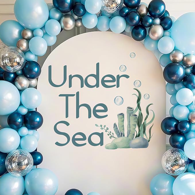 Under The Sea Baby Shower Decorations - Under The Sea Decal Sign for Balloons Arch Backdrop, Ocean Theme Party Decorations Boy, Blue First Birthday Decoration for Boy, 1st Ocean Theme Party Supplies