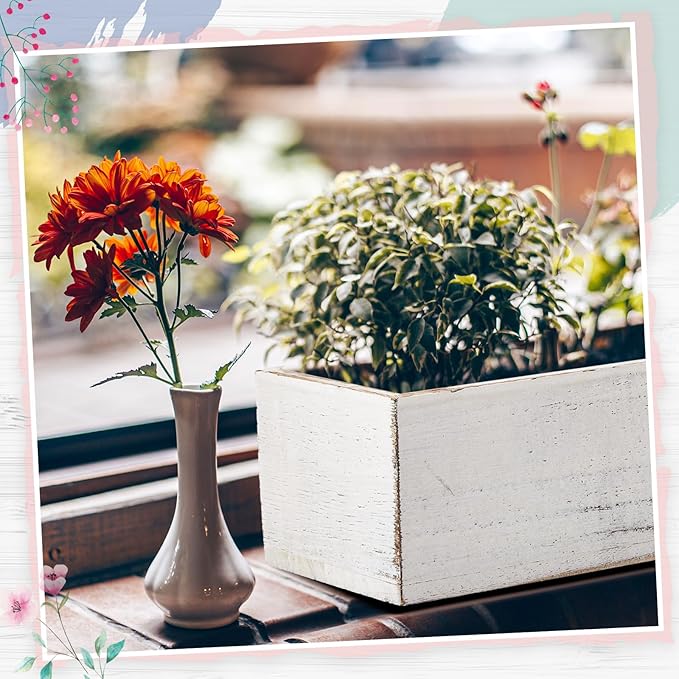 Dandat 6 Set Wood Boxes for Centerpieces 16x4 Inch Rectangle Wooden Planter Box Rustic Wooden Planters with Removable Plastic Liner Floral Foam Blocks for Christmas Wedding Home Garden Decor(White)
