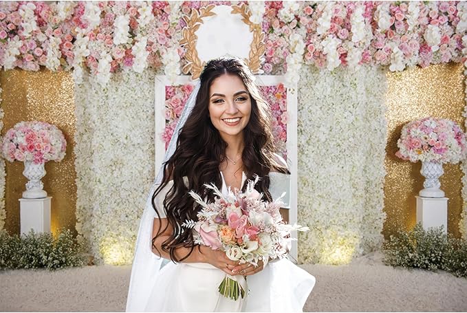 5x3ft Pink Flower Wall Photography Backdrop Proposal Ceremony Wedding Floral Photography Background Women Girl Birthday Party Bridal Shower Decor Banner Photo Booth Props