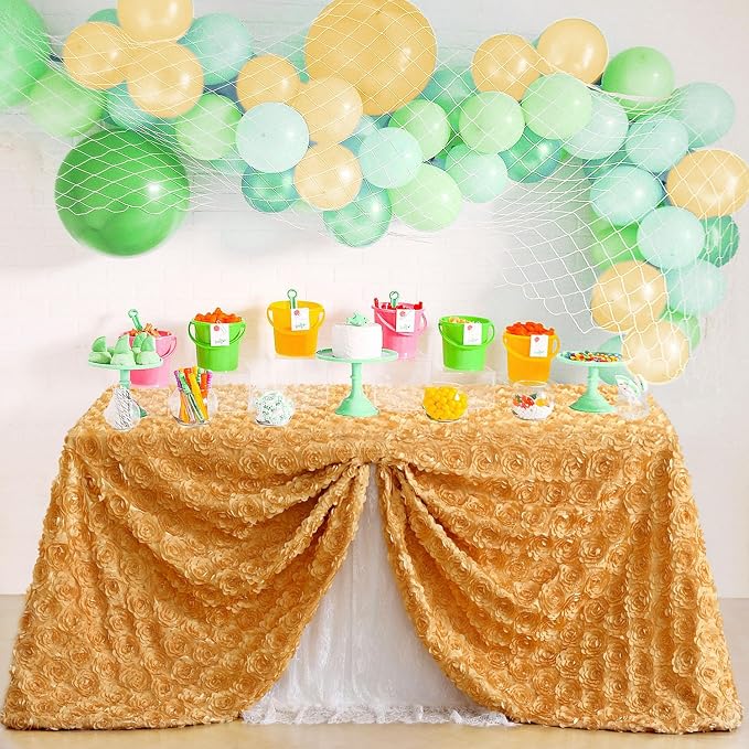 B-COOL Gold Tablecloth 90x156 Inch 3D Floral Wedding Table Overlay Rosette Fabric for Birthday Baby Shower Bachelor Party Prom Table Decorations