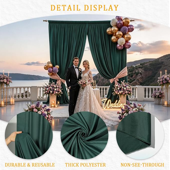 Gallety 10FT x 10F Blackish Green Backdrop Curtain for Party, Polyester Wedding Backdrop Drapes,Photo Background Curtain for Natural Themed Banquets,Photography,Graduation Decor