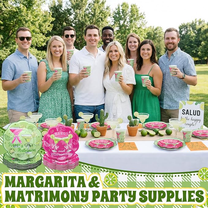 Newtay 250 Pcs Margs and Matrimony Bachelorette Party Decorations Margarita Disposable Plates and Napkins Margarita Tableware Dinnerware for 50 Guests Paper Plates for Wedding Bridal Shower Supplies