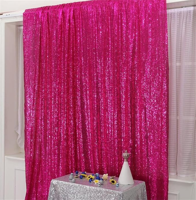 Eternal Beauty Hot Pink Sequin Backdrop, 20x10 Ft Glitter Background Curtains for Mother's Day Shimmer Photography Party Wedding Birthday Back Drop Decor