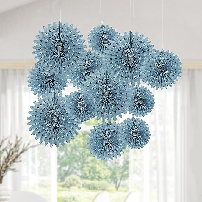 Fun Express Slate Blue Hanging Tissue Paper Fans - 12 Piece