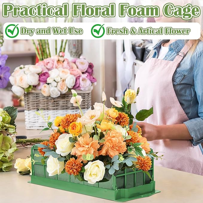 2PCS Floral Foam Cage, Flower Cage Holder, Dry and Wet Rectangle Flower Arrangement, Hangable Green Blocks Floral Foam Cages for Artificial Flesh Flower Wedding Holiday, Home, Garden Party Decorations