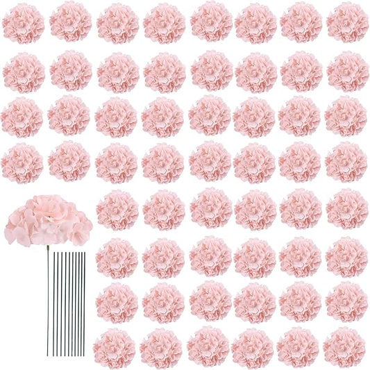 AVIVIHO 65pcs Fake Flowers Blush Hydrangea Artificial Flowers Bulk (Not Squished, No Steaming Need) Silk Flowers with Stems for Wedding Decor,Home,Baby Shower,Table Centerpieces Decoration