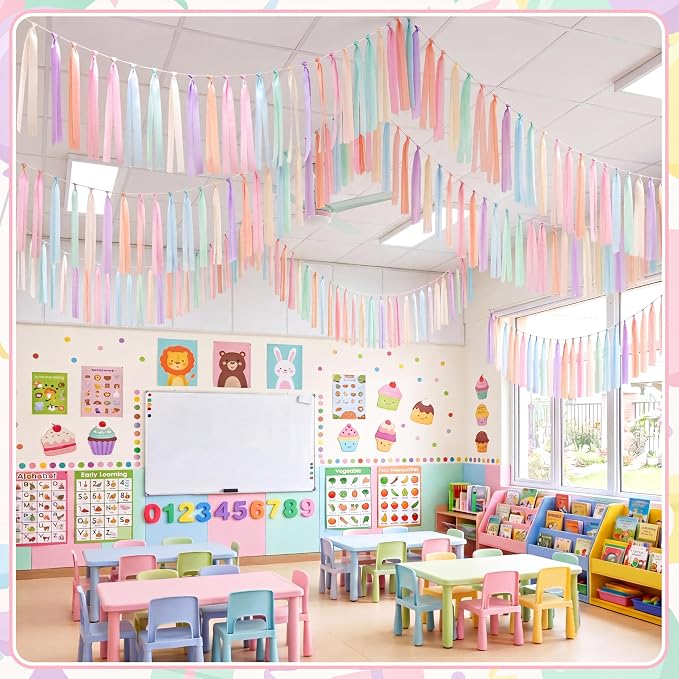 Tenceur 131 ft Party Decor Pre Assembled Ribbon Tassel Garland Boho School Classroom Streamer Ribbon Tassel Garland Birthday Nursery Photography Prop Decor