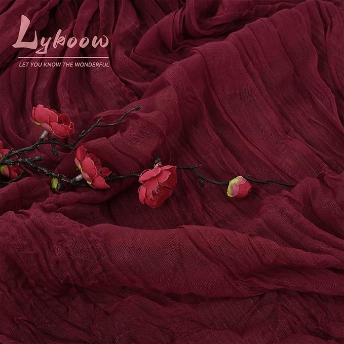 10 Packs Burgundy Cheesecloth Table Runner,10Ft x 35" Wine Red Rustic Gauze Boho Wedding Table Runner Decoration, Wedding Table Decor Table Cloth for Wedding Party Bridal Shower Table