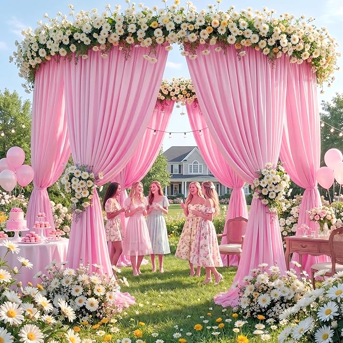 20ftx12ft Wrinkle Free Pink Backdrop Curtain, 4 Panels 12FT Height Pastel Pink Drapes for Wedding Backdrop, Silky Polyester Photo Back Drop Cloth for Birthday Party Photography Background