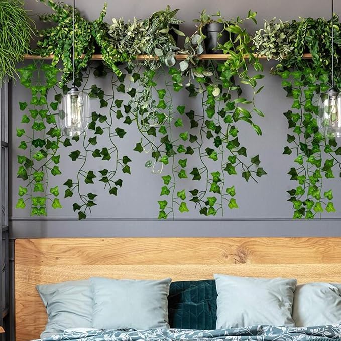 RECUTMS 258 FT Fake Vines Greenery Leaf Garland Ivy Vine Foliage Flowers Hanging for Wedding Party Garden Home Kitchen Office Aesthetic Wall Bedroom Living Room Wedding Party Patio Decor(36 Pack)