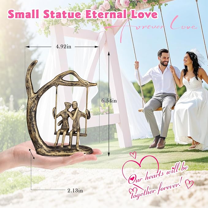 Kresecioo Anniversary Wedding Gifts for Couple/Her - Romantic Couple Statue in Love, Antique Gold Metal Figurine Sweet Loving Together Iron Sculpture Decor, Birthday Gifts for Wife Husband