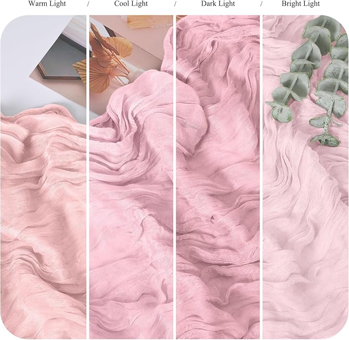 24 Pack Pink Cheesecloth Table Runner 10FT Light Pink Boho Gauze Cheese Cloth Table Runner Rustic Sheer Fabric Table Runners for Wedding Bridal Shower Baby Shower Party(21.5×120 Inch)