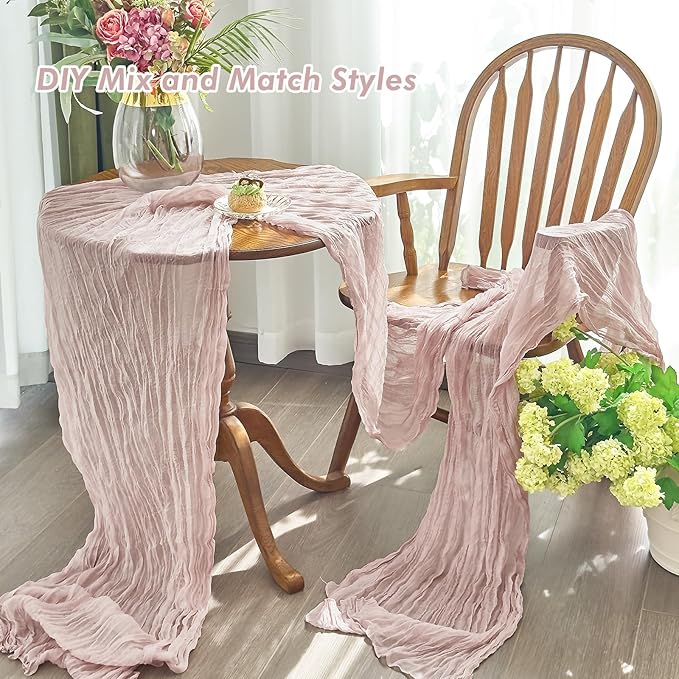 IVAPUPU 2 Pcs Cheesecloth Table Runner - 10ft Dusty Pink Boho Rustic Gauze Cheese Cloth Table Runner for Baby Shower Decorations Wedding Party Spring Garden Farmhouse Mothers Day Decor