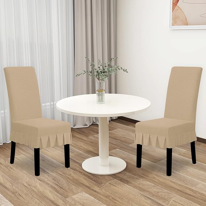 Easy-Going Dining Chair Covers Stretch Parsons Chair Slipcover with Skirt Chair Covers for Dining Room Restaurant Banquet (2 PCS, Sand)
